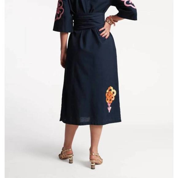 NEW FRANCES VALENTINE emi embroidered dress in graphic gerbera navy pink print - Picture 5 of 5